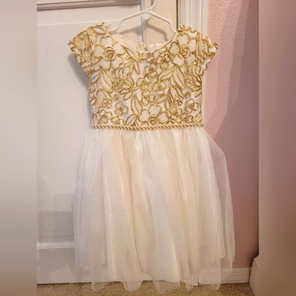 Girl's 3T tulle dress with gold floral embellishment